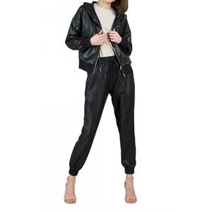 NEW CLARA S liquid leather hood jacket in black
